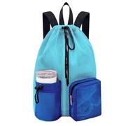 HOPSOOKEN Swim Bag Mesh Beach Backpack for Womem Men Waterproof Drawstring Backpack with Wet Pocket for Swimming Gym Pool(Blue Navy)