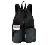 HOPSOOKEN Swim Bag Mesh Beach Backpack for Womem Men Waterproof Drawstring Backpack with Wet Pocket for Swimming Gym Pool(Black Darkgrey)