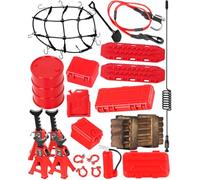 hopsupRC Accessories Simulation Decoration for 1/18 1/24 TRX4M SCX24 RC Crawler,Hydraulic Jack/Oil Drum/Tow Rope/Recovery Board/Wooden Box/Antennas/Mini Luggage/Fire ExtinguisherNet/Toolbox,Red