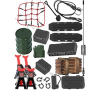 hopsupRC Accessories Simulation Decoration for 1/18 1/24 TRX4M SCX24 RC Crawler,Hydraulic Jack/Oil Drum/Tow Rope/Recovery Board/Wooden Box/Antennas/Mini Luggage/Fire ExtinguisherNet/Toolbox,Black