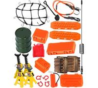 hopsupRC Accessories Simulation Decoration for 1/18 1/24 TRX4M SCX24 RC Crawler,Hydraulic Jack/Oil Drum/Tow Rope/Recovery Board/Wooden Box/Antennas/Mini Luggage/Fire ExtinguisherNet/Toolbox,Orange