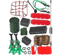 hopsupRC Accessories Simulation Decoration for 1/18 1/24 TRX4M SCX24 RC Crawler,Hydraulic Jack/Oil Drum/Tow Rope/Recovery Board/Wooden Box/Antennas/Mini Luggage/Fire ExtinguisherNet/Toolbox,Green