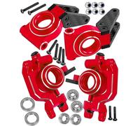 hopsupRC RC Carbon Fibre Aluminum Rear Hubs Front Steering Block Knuckles & C-Hubs Caster Blocks Upgrades Parts for 1/10 Senton/Granite 3S Blx & Mega 550,Vorteks 3S Blx,Big Rock 3s BLX.Red