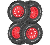 hopsupRC RC Wheels for 1/14 Mini Mojave Grom RC Car,RC Tire Set Front/Rear Tires w/Plastic Wheels,RC Wheels and Tires Rubber Tire Tyre Short Course Truck Tires(4PCS) Red