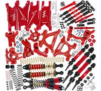 hopsupRC Upgrades Part for 1/10 Slash/Rustler/Stampede/Hoss 4x4 VXL,RC Shock Absorbers&Suspension Arms&Drive Shaft Axles&Steering Knuckle Kit&Shock Tower&Adjustable Links&Steering Block,Red