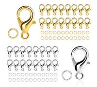 Hopton 100 Pieces Pack Jewelry Clasp, Lobster Clasp, 50 Silver & 50 Gold, 200 Jump Rings, Silver/Gold