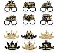 Hopton 12PCS Paper Birthday Glasses Crown Hats, Funny Photo Booth Props, 60th Birthday Party Decorations for Women Men(60th)