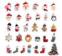 Hopton 30 Pcs Christmas Charm Pendant, 3D Resin Mini Christmas Ornaments, Mini Christmas Tree Decorations Assorted with Christmas Characters for DIY Crafts, Jewellery Making