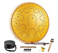 HOPWELL Steel Tongue Drum - 13 Inches 15 Notes Tongue Drum - Hand Pan Drum with Music Book, Drums Mallets and Carry Bag, D Major (Yellow)
