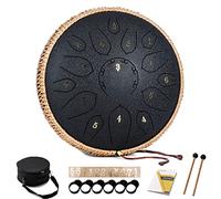 HOPWELL Steel Tongue Drum - 15 Note 12 Inch Tongue Drums - Percussion Instruments - Hand Pan Drum with Music Book, Drum Mallets and Carry Bag, D Major, Black