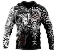 HOPWODE Norse Mythology Pullover Odin Hooded Sweatshirt 3D Print Zip Up Hoodie Viking Compass Jacket, Big Pocket Pullover Casual Punk Streetwear (Sweater,L)