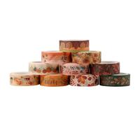Hopzab 10 Rolls Fall Washi Tape Set,5 Meters Long15 Millimeter Wide, Autumn Maple Leaves Sunflower Pumpkin Patterned, Decorative for scrapbooking, for DIY, Journal, Craft, Gift Wrapping