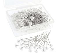 Hopzab 100 Pcs Clear Diamond Head Pins Diamante Crystal Flower Pins with Plastic Storage Box for Sewing DIY Crafts Dressmaking Wedding Decor Bouquets Corsages Decoration