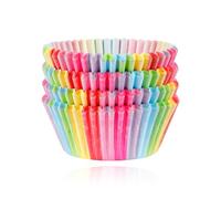 Hopzab 100 Pcs Rainbow Paper Baking Cases, Vibrant Muffin Liners for Parties, Oven Microwave Safe, Food Grade Natural Paper, 3.2x5x6.8cm Dimensions