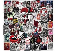 Hopzab 100 Pcs Red and White Gothic Stickers Retro Skull Punk Stickers Waterproof Vinyl Sticker for Teens Adults,Notebook Laptop Luggage Phone Skateboard