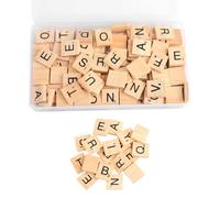 Hopzab 100PCS Wooden Alphabet Tiles, Crafting Letter Blocks, DIY Word Games, Decorative Sign Making, Educational Learning Aids, Natural Wood Finish