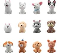 Hopzab 12 Pcs Cute Mini Puppy Figures Miniature Dog Figurines Playset Hand Painted Plastic Dogs Animal Toy Set for Desktop Ornament Landscape Model Birthday Present Dollhouse Decoration