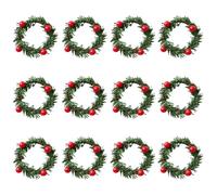 Hopzab 12PCS Christmas Napkin Rings Set Red Berry Pine Needle Wreath Napkin Holders Candle Rings Wreath for Xmas Dinner,Wedding Party&Holiday Table Decoration