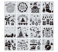Hopzab 16 Pcs Christmas Stencils Template Reusable Plastic Painting Stencils for DIY Crafts Card Making Art Drawing Painting Spraying and Wall Window Decoration,15 * 15cm