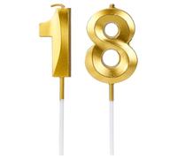 Hopzab 18th Birthday Candles,Gold Number 18 Happy Birthday Cake Topper Decorations,3D Digital Cake Candles for Wedding Anniversary Party Supplies
