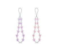 Hopzab 2 Pcs Beaded Mobile Phone Charm Crystal Butterfly Pearl Strap Anti Lost Phone Chain Keychain Hand Wrist Strap Lanyard for Women Girls, Pink and Purple
