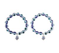 Hopzab 2 Pcs Evil Eye Blue Beaded Charm Stretch Bracelet, Lucky Protection & Blessing for Couples, Friends, Handmade Turkish Fatima Guardian Bracelet for Spiritual Well-being