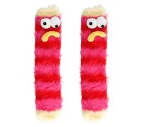 Hopzab 2 PCS Funny Cozy Fluffy Socks for Women, 3D Cartoon Monster Socks, Warm Fuzzy Slippers, Christmas Novelty Gifts for Women and Girls(Red)