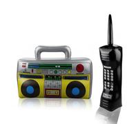 Hopzab 2 PCS Inflatable Boom Box and Oversized Phone Props Set Inflatable Rock Star Toys Set-Blow up Radio Stereo and Jumbo Phone for Retro 80s 90s Party Fancy Dress Accessories Party Decorations