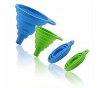 Hopzab 2 Pcs Silicone Collapsible Funnel Set,Foldable Kitchen Funnels for Liquid Transfer, Filling Bottles, Containers, Water, Oil, Food Grade Portable Funnels(Green,Blue)