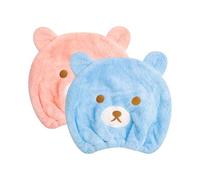 Hopzab 2 Pieces Cute Bear Embroidered Quick Dry Hair Towel Caps, Soft Coral Fleece, Absorbent Bath Hats for Children(Pink, Blue)