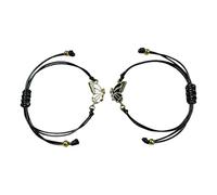 Hopzab 2PCS Butterfly Friendship Bracelets, Adjustable Alloy Charm, Couples Sisters, Elegant Design(Black, White)