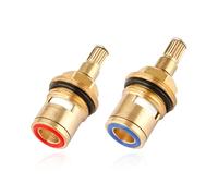 Hopzab 2PCS Ceramic Disc Cartridge Replacement, Brass Valve Core for Leak-Proof Faucets, 1/4 Turn Fit, 20-Spline, Bathroom Kitchen Tap Repair Parts(Blue, Red)