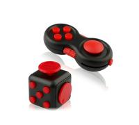 Hopzab 2PCS Fidget Toy, Sensory Pad and Cube for Stress Relief, Focus Aid, Plastic(Black and Red)