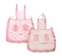 Hopzab 2PCS Floral Kitchen Aprons, Women's Comfortable Polyester Cooking Apron with 2 Pockets, Adjustable Neck Strap, Versatile for Baking Gardening Crafts, Large Pink & Small Brown