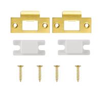Hopzab 2Pcs Stainless Steel Door Strike Plate, 70mm x 40.3mm Latch Plate,Mortice Lock Replacement with Matching Screws and Reinforcement for Internal Doors(Gold)