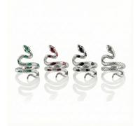 Hopzab 4 PCS Vintage Silver Snake Ring Set - Adjustable Punk Gothic Serpent Rings, Boho Stacking Open Wrap Metal Snake Jewelry for Women & Men