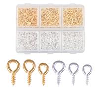 Hopzab 400Pcs Small Screw Eye Pins,Gold and Silver Mini Eyelet Screws for Jewellery Making,Stainless Steel Eye Screw Hooks,Threaded Eyelets Pins for DIY Crafts Projects Pendant Beads(3 Sizes)