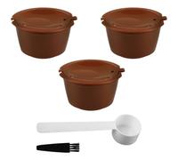 Hopzab 5 PCS Reusable Coffee Pods Set for Dolce Gusto, Refillable 3PCS Capsules with Spoons and Cleaning Brushes, Brown and Black Filter Pod Cups for Ground Coffee, Eco-Friendly Capsule Cups