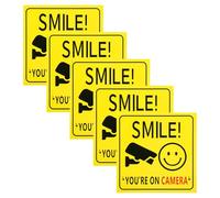 Hopzab 5 Pcs Smile You're On Camera Stickers, 10x10cm Self-Adhesive Vinyl Security Warning Signs for Home, Office, Shop, Weatherproof Outdoor Use