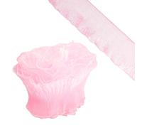 Hopzab 5 Yards Lotus Leaf Ruffle Lace Trims,Iridescent Ruffles Trim Fabric, Applique Trim Sheer Ribbon Fabrics,for Wedding Christmas Invitations Bouquet Crafts Decor(Haitang Powder)
