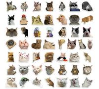 Hopzab 50Pcs Funny Cat Stickers Set,PVC self-Adhesive Label Cute Kawaii Decals for Cat Lovers, Aesthetic Stickers for Water Bottles, Laptops, Scrapbooks, Phones, Skateboards, and Luggage