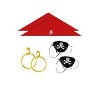 Hopzab 6 Pcs Pirate Captain Costume Accessories Set Includeing Eye Patches Head Scarf Earrings for Halloween Party Pirate Theme Cosplay Men Women