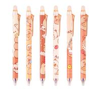 Hopzab 6PCS Retractable Gel Pens Set, 0.5mm Fine Tip, Erasable, Cute Cartoon Design, Kawaii Stationery for School, Office, Journaling, Anti-Slip Grip, Blue Ink Pens(Capybara)