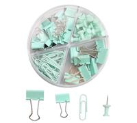 Hopzab 72 Pcs Binder Clip Set Office Supplies Set Stationery Kit,Large Bulldog Clips, Small Binder Clips,Paperclips and Push Pins with Storage Box Ideal for Office,Home,School Use(Green)