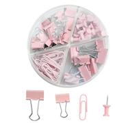 Hopzab 72 Pcs Binder Clip Set Office Supplies Set Stationery Kit,Large Bulldog Clips, Small Binder Clips,Paperclips and Push Pins with Storage Box Ideal for Office,Home,School Use(Pink)