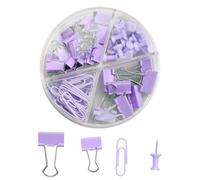 Hopzab 72 Pcs Binder Clip Set Office Supplies Set Stationery Kit,Large Bulldog Clips, Small Binder Clips,Paperclips and Push Pins with Storage Box Ideal for Office,Home,School Use(Purple)