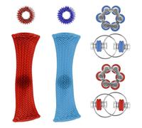 Hopzab 8 PCS Fidget Toy Set for Stress & Anxiety Relief, Portable Sensory Toys for Adults & Teens, Includes Roller Chain, Key Flippy Chain(Blue,Red)