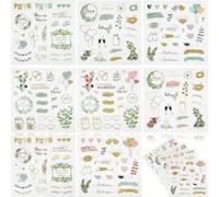 Hopzab 8 PCS Green Series Wedding Scrapbooking Stickers Set,Waterproof Sticker DIY Decals for Decoration, Vintage Weddings Decorator,for Planning and Romantic Scrapbook