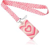 Hopzab Lanyard Card Holder Set Includes Sliding Badge Card Holder and Detachable Lanyard for Bus Cards Access Cards Events Name Tags Work ID(Pink Love Heart)