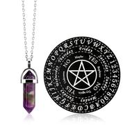 Hopzab Pendulum Board and Crystal Dowsing Pendulum Necklace Set, Wooden Witch Divination Board with Healing Amethyst, Metaphysical Message Boards for Meditation Witchcraft Supplies